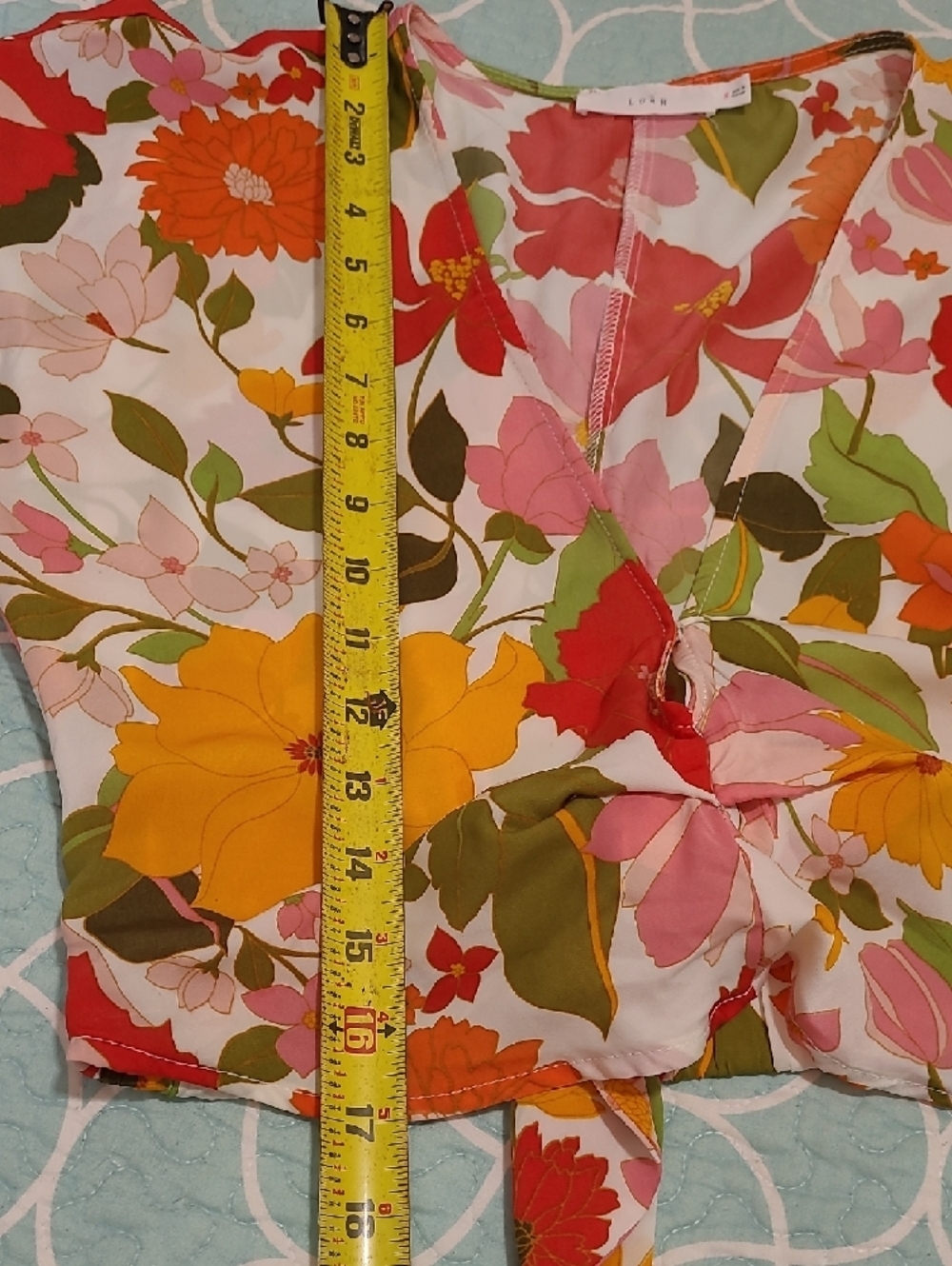 Lush Multi Floral Tie-Front V-Neck Crop Top - Picture 6 of 10